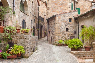 Fotobehang Oude straten in de stad Sorano, Italië