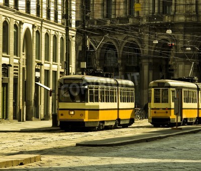 Fotobehang Oude tram in Milaan, Italië