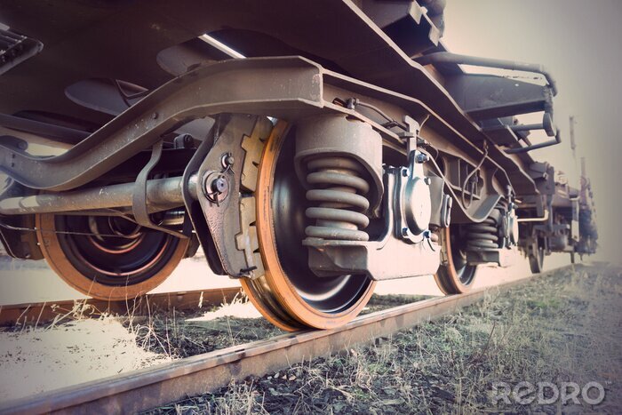 Fotobehang Oude trein op de sporen 3D