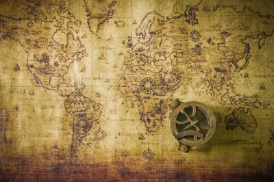 Oude wereldkaart en kompas