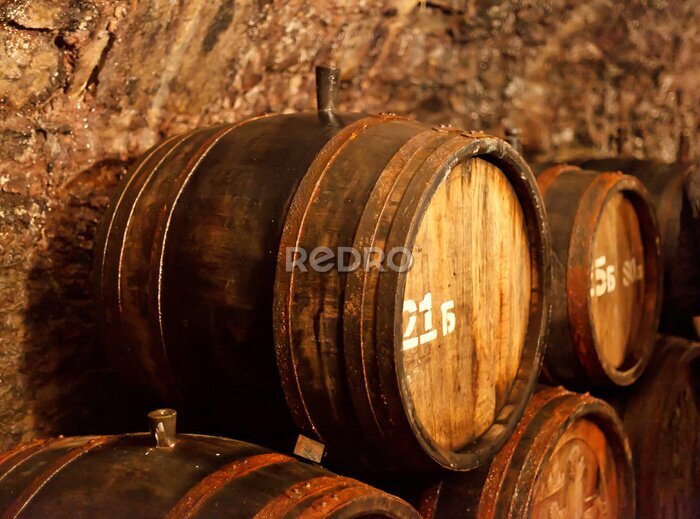 Fotobehang Oude wijnkelder van vaten