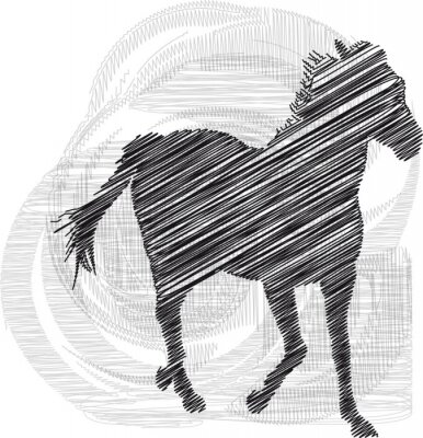 Fotobehang Paard getekend met lijnen