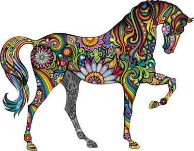 Fotobehang Paard met kleurrijke ornamenten