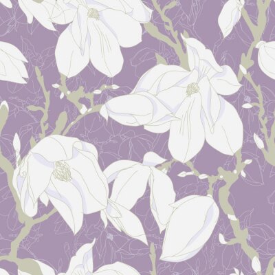 Fotobehang Paars patroon met magnolia's