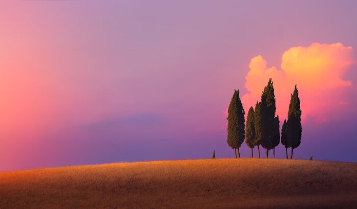 Fotobehang Paarse lucht in Toscane