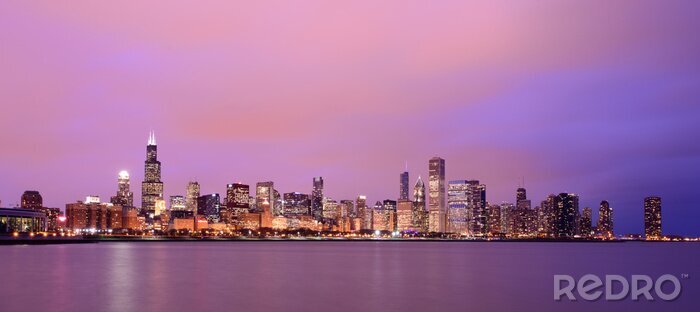 Fotobehang Paarse lucht op Chicago skyline
