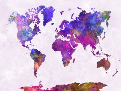 Fotobehang Paarse wereldkaart