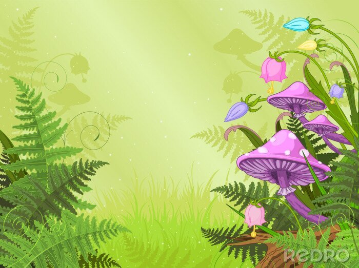 Fotobehang Paddenstoelen in een sprookjesbos