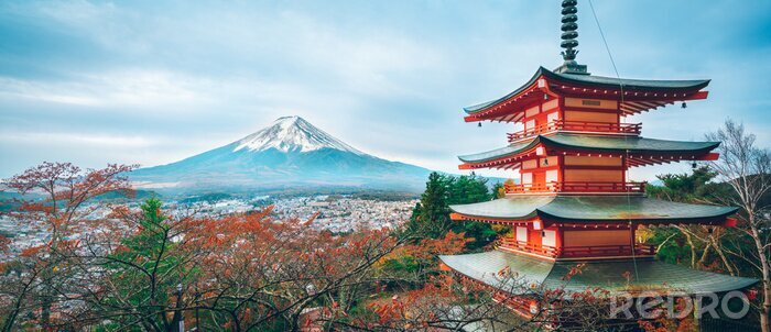 Fotobehang Pagode met de berg Fuji op de achtergrond