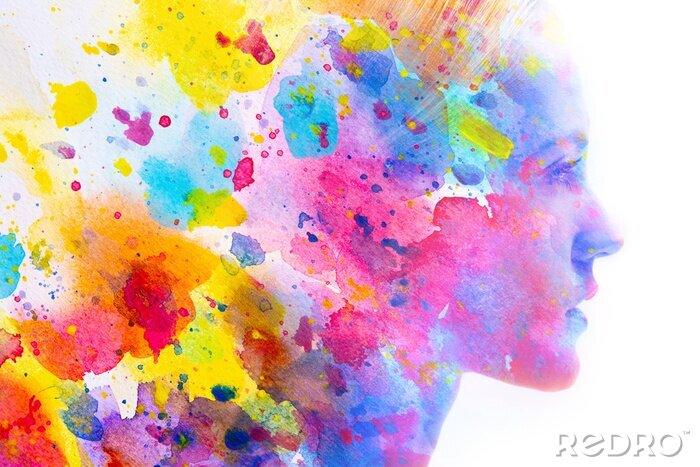 Fotobehang Paintography. Portrait combined with a painting