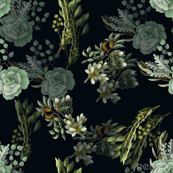 Fotobehang Paisley bloemen omgeven door zwart