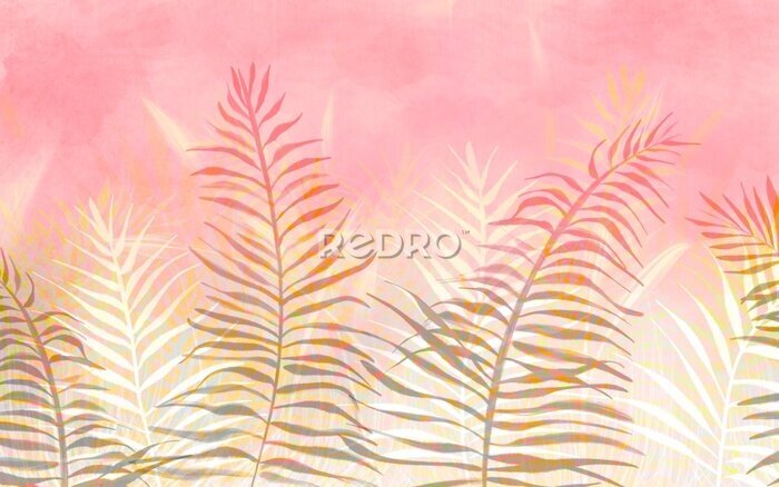 Fotobehang Palmbladeren op een aquarel achtergrond