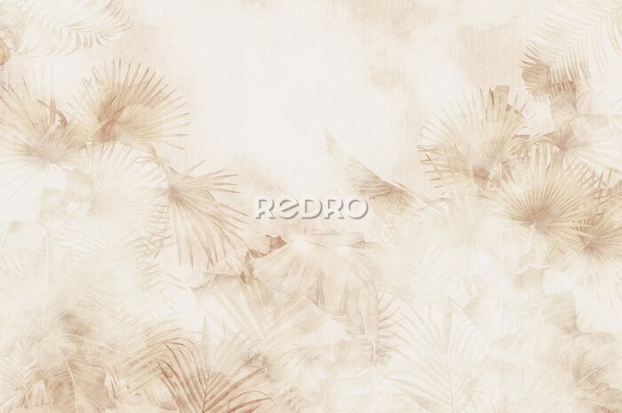 Fotobehang palmbladeren op een beige textuur