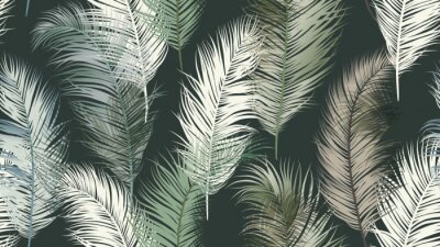 Fotobehang Palmbladeren op een donkergroene achtergrond