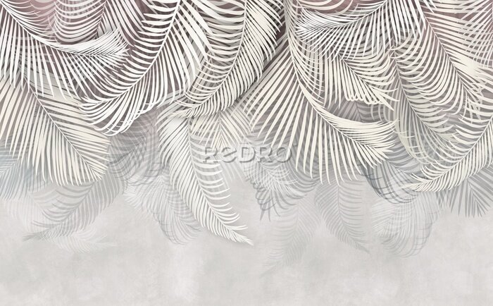Fotobehang Palmbladeren op een grijze achtergrond