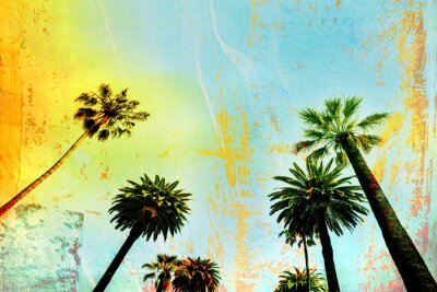 Fotobehang Palmbomen en kleurrijke achtergrond