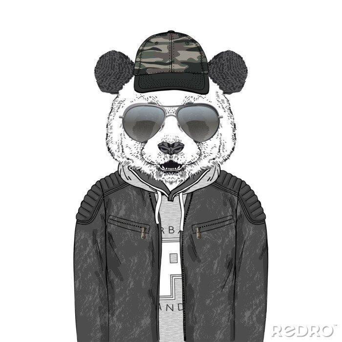 Fotobehang Panda in donkere bril en een baseballpet