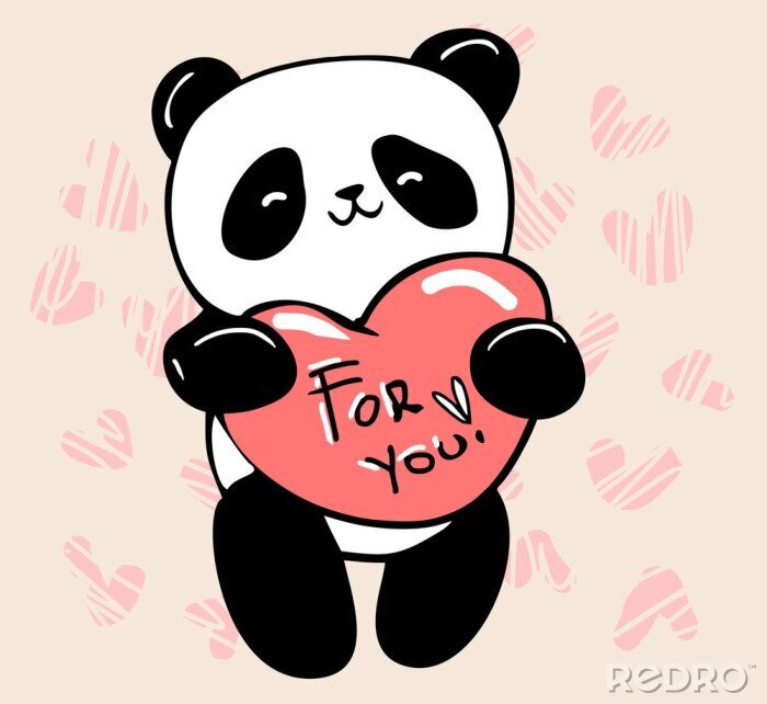 Fotobehang Panda met hart en inscriptie