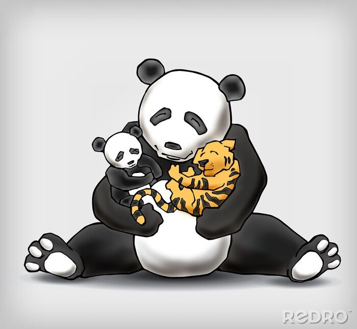 Fotobehang Panda met kinderen