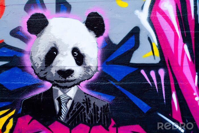 Fotobehang Panda op graffiti