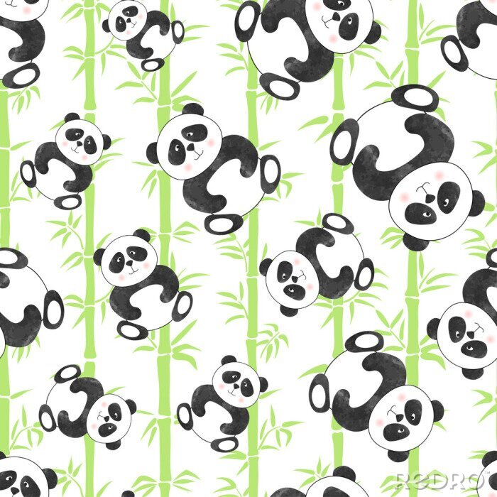 Fotobehang Panda's en groene bamboe