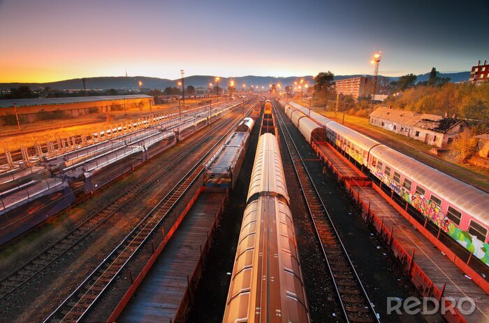 Fotobehang Panorama met 3D-treinen
