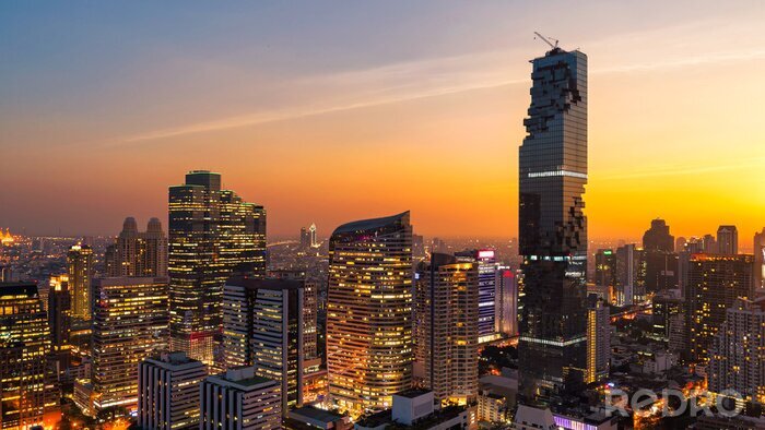 Fotobehang Panorama van Bangkok met wolkenkrabbers