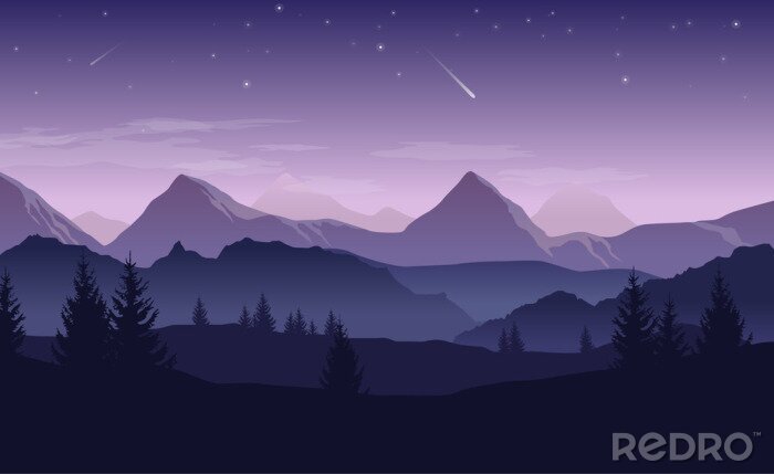Fotobehang Panorama van bergen in paars