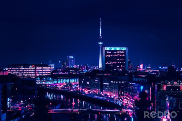 Fotobehang Panorama van Berlijn bij nacht