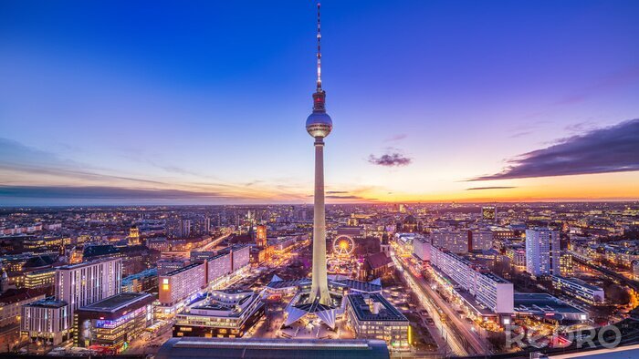 Fotobehang Panorama van Berlijn in de schemering