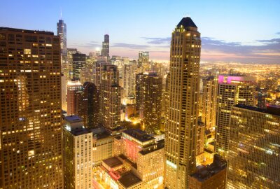 Fotobehang Panorama van Chicago bij nacht
