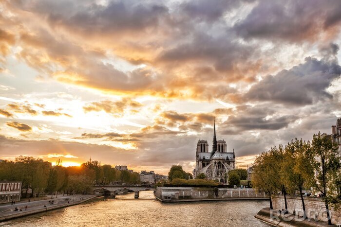Fotobehang Panorama van de kathedraal van Notre Dame
