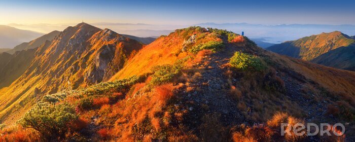 Fotobehang Panorama van een bergtop in de herfst