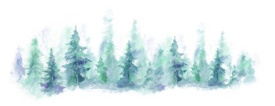 Panorama van een bos geschilderd in aquarel