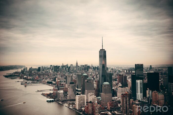 Fotobehang Panorama van Manhattan in grijs