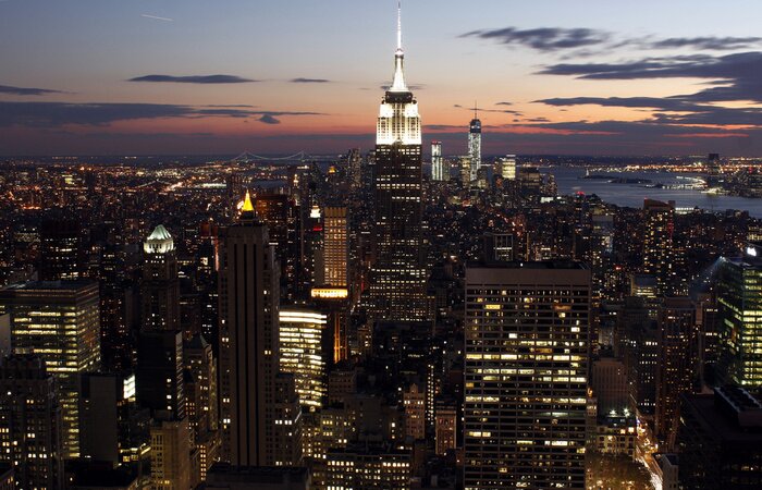 Fotobehang Panorama van New York City bij zonsondergang