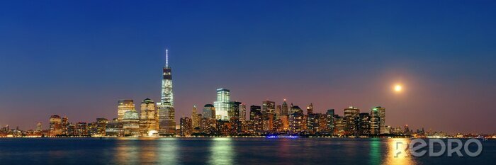 Fotobehang Panorama van New York en de maan