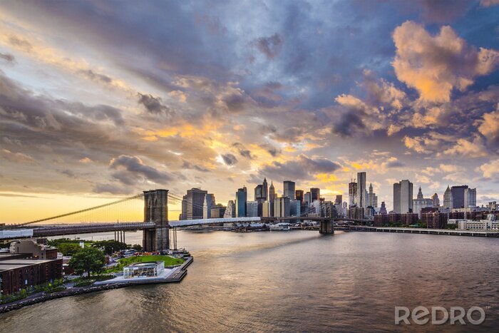 Fotobehang Panorama van New York met brug