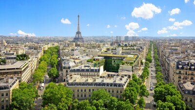 Fotobehang Panorama van Parijs en blauwe hemel