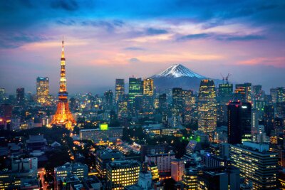 Fotobehang Panorama van Tokio met de berg Fuji