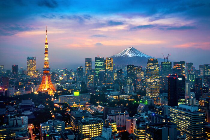 Fotobehang Panorama van Tokio met de berg Fuji
