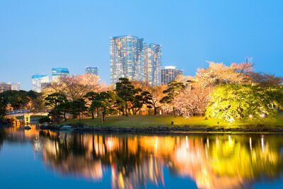 Fotobehang Panorama van Tokio vanuit een tuin