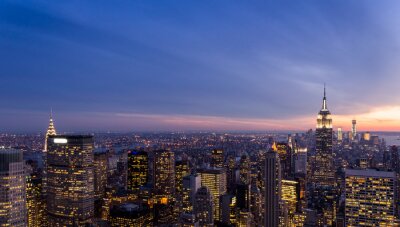 Panorama van zonsondergang over New York City