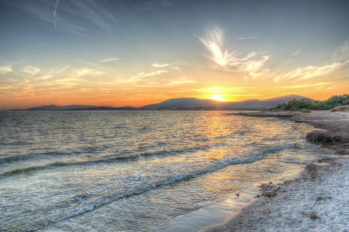 Fotobehang Panorama zonsondergang van de zee
