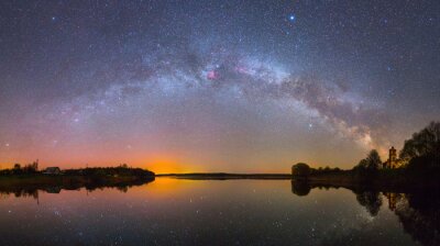 Fotobehang Panoramisch landschap met sterren aan de hemel