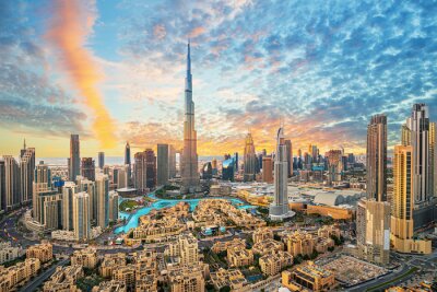 Fotobehang Panoramisch uitzicht op de wolkenkrabbers van Dubai