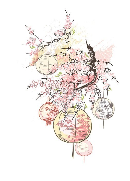 Fotobehang Papieren lantaarns op een tak