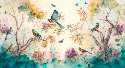 Paradijstuin van kleurrijke vogels