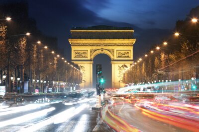 Fotobehang Parijs bij nacht en de Arc de Triomphe