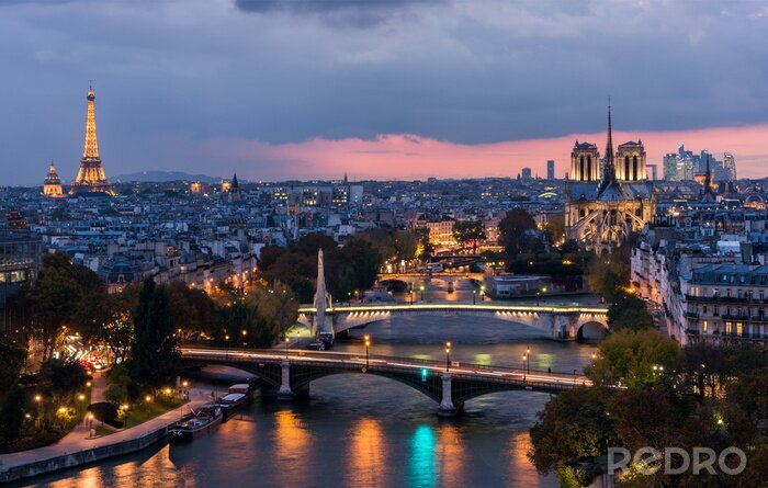 Fotobehang Parijs bij nacht op een zomerse dag
